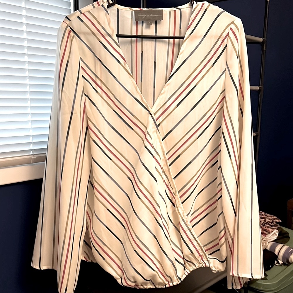 Sunday In Brooklyn cream striped blouse sz L